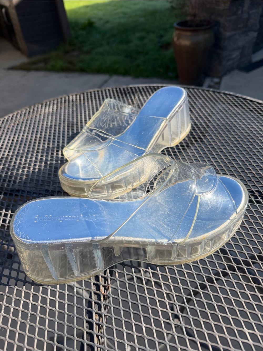 Vintage Y2K Jeffrey Campbell Clear Jelly Platform Slide Sandals Mule